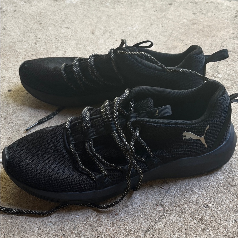 Puma Black Athletic Shoes with Gold Laces